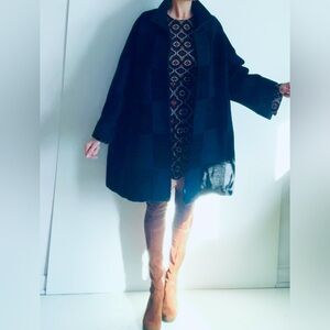 Rare, Beautiful,WARM,Weighty! 100% Wool Marimekko Coat OVERSIZE 🖤Made in Finland